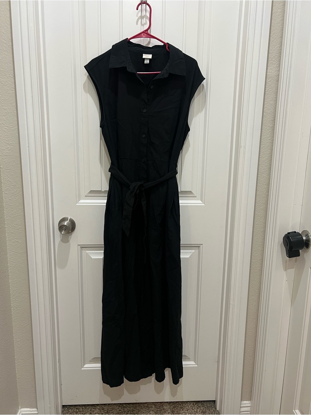 a new day Black Sleeveless Button-Front Jumpsuit with Waist Tie